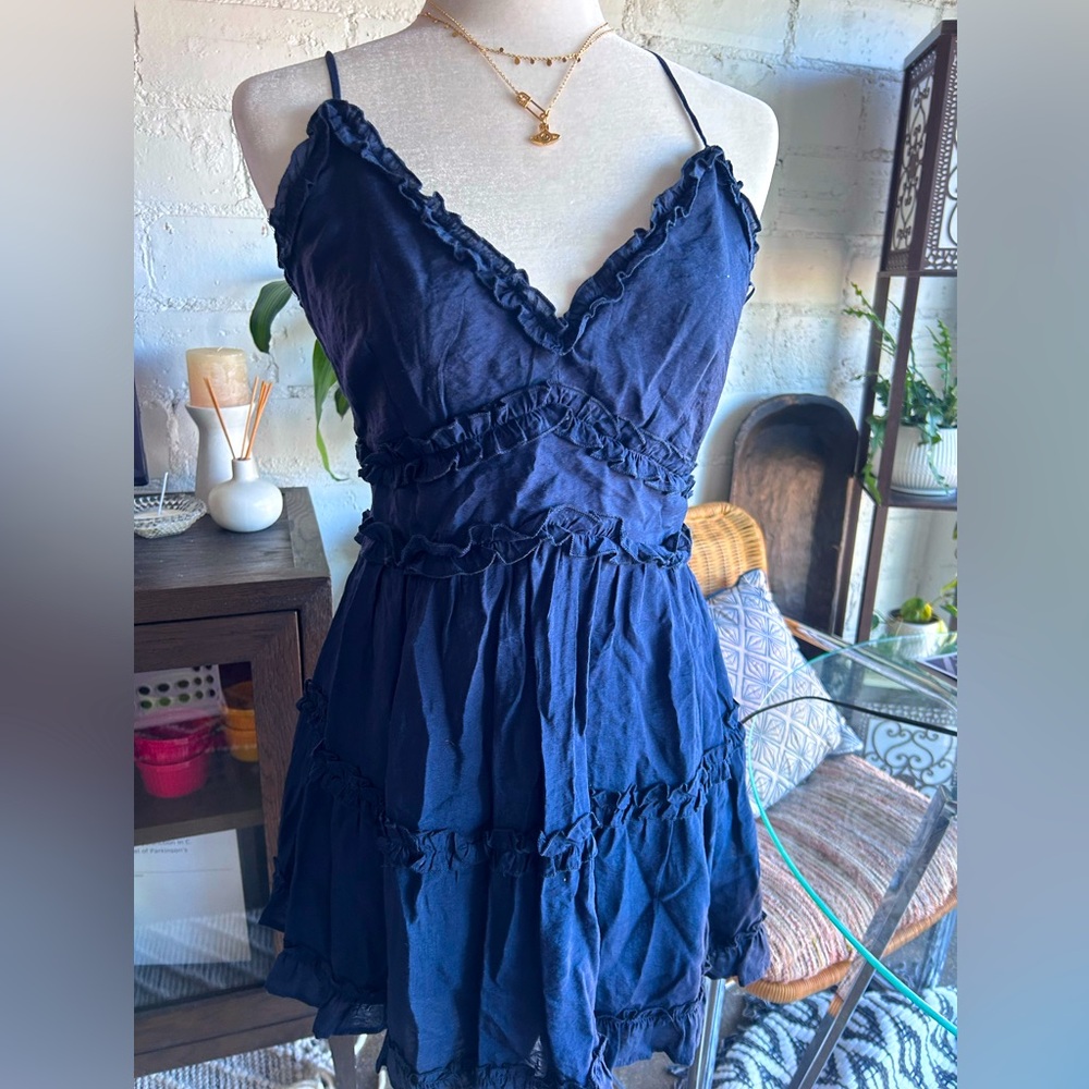 Navy Blue Flowy Dress - Picture 2 of 7